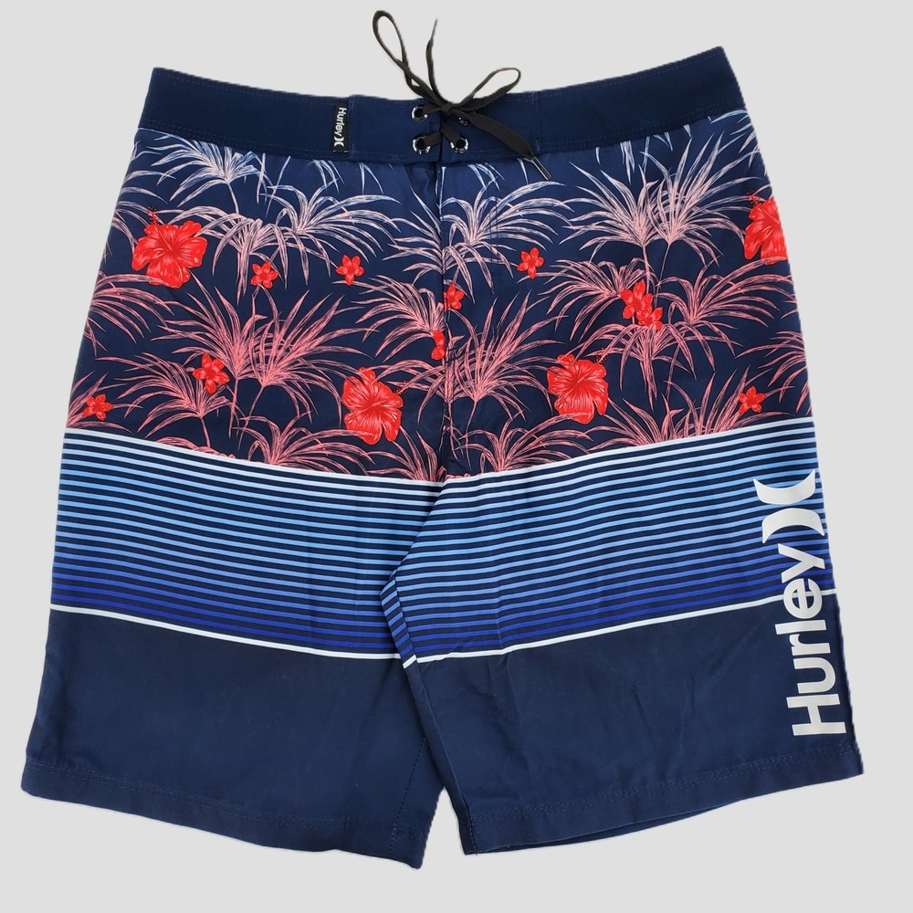 Hurley Boys Size 14/27‎ Swim Board Shorts Midnight Navy Floral Stripe Summer